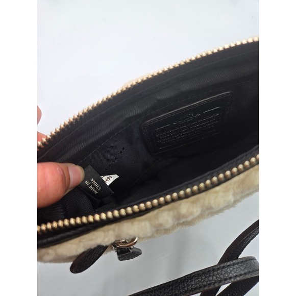 COACH Shearling Leather Crossbody Bag Black Studded Purse Designer - Picture 8 of 8